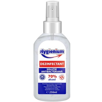 Solutie dezinfectanta maini, HYGIENIUM, Efect Virucid, Antibacterian, Avizat Ministerul Sanatatii, 250ml Solutie dezinfectanta maini, HYGIENIUM, Efect Virucid, Antibacterian, Avizat Ministerul Sanatatii, 250ml