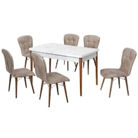 set masa alba extensibila cu 6 scaune tapitate maro homs cristal 170 x 80 cm picioare lemn imagen 23_0_
0