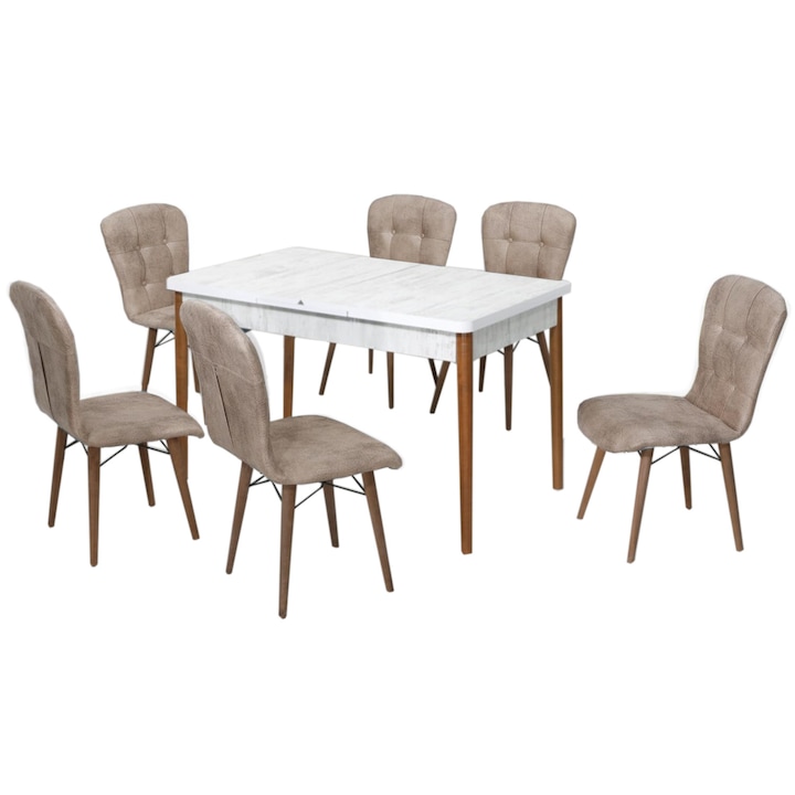 Комплект маса с 6 стола Homs, Cristal, Тапицирани, Разтегателна, 170 x 80 см