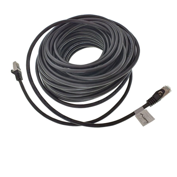 Lanberg 41998 Árnyékolt FTP kábel, Cat 5e, hossz 15 m, AWG 26, 100 MHz, 2 x RJ45 csatlakozó, Ethernet, fekete