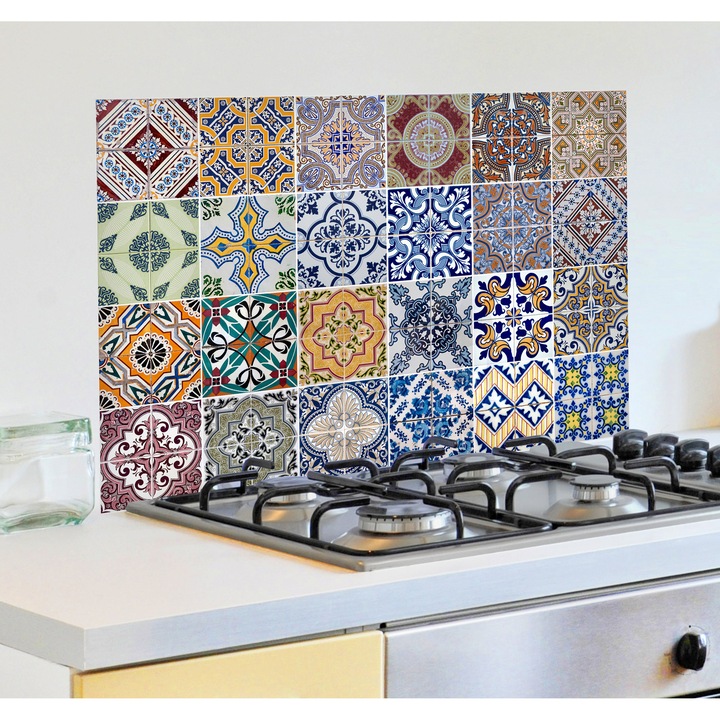 Konyhai falpanel öntapadós, hőálló csempe matrica színes 65 X 47 CM