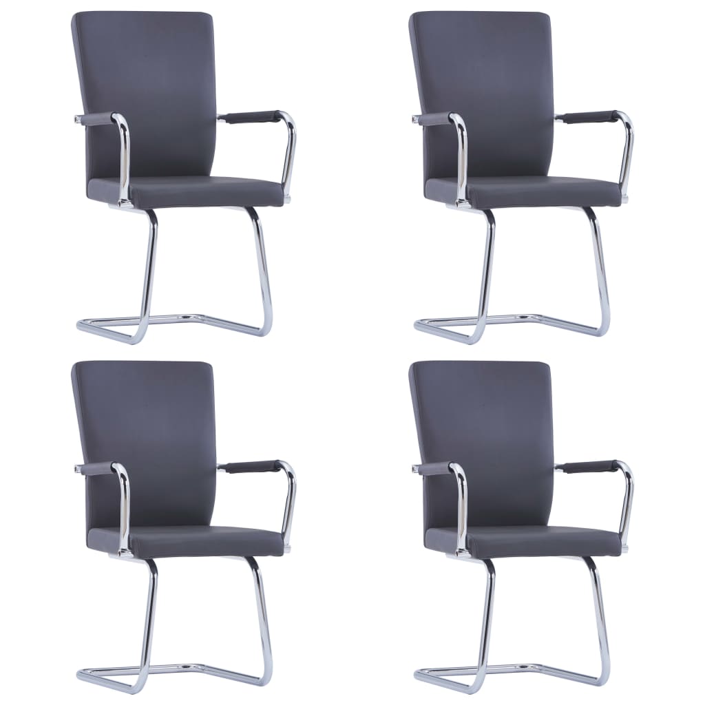Set scaune de bucatarie cantilever, 4 buc gri, piele ecologica 3052970