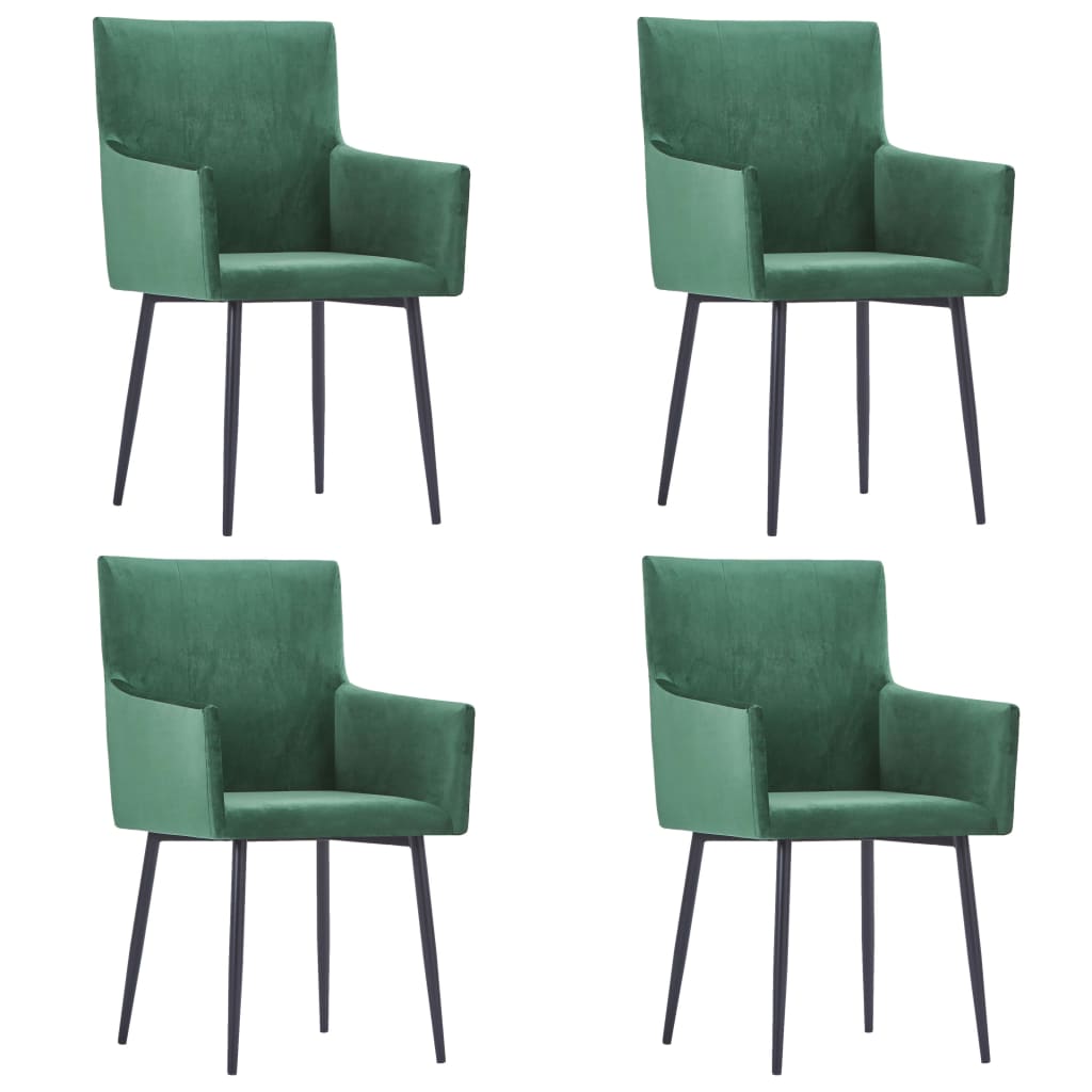 Scaune de bucatarie cu brate, 4 buc., verde, catifea 3051087