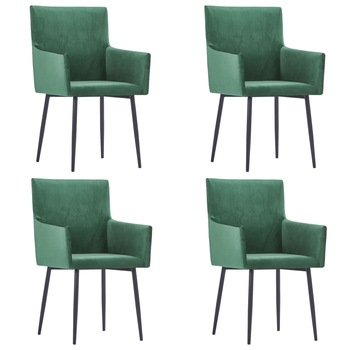 Scaune de bucatarie cu brate, 4 buc., verde, catifea 3051087 Scaune de bucatarie cu brate, 4 buc., verde, catifea 3051087