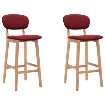 Set de 2 scaune de bar tapitate cu material textil, vidaXL, Tesatura, 45 x 47 x 92 cm, Rosu bordo