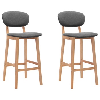 Set de 2 scaune de bar tapitate cu material textil, vidaXL, Tesatura, 45 x 47 x 92 cm, Gri
