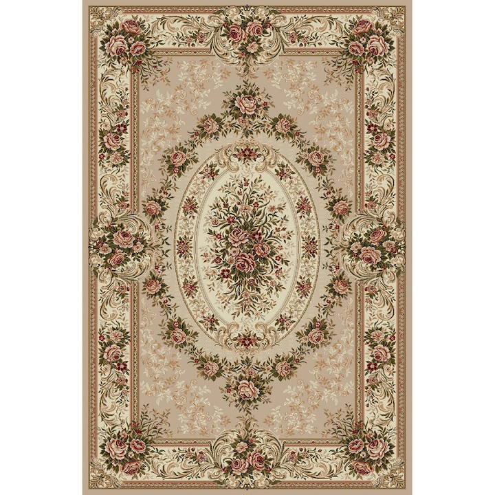 Klasszikus szőnyeg, Lotos 1529, zöld / bézs, 80x150 cm, 1800 gr/m2