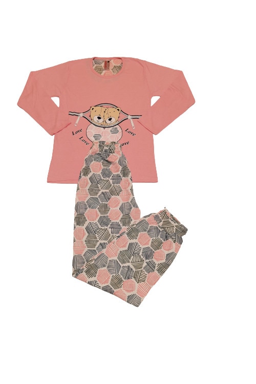 Pijama dama din bumbac cu imprimeu Love ursuleti, Baray, Multicolor, XL INTL