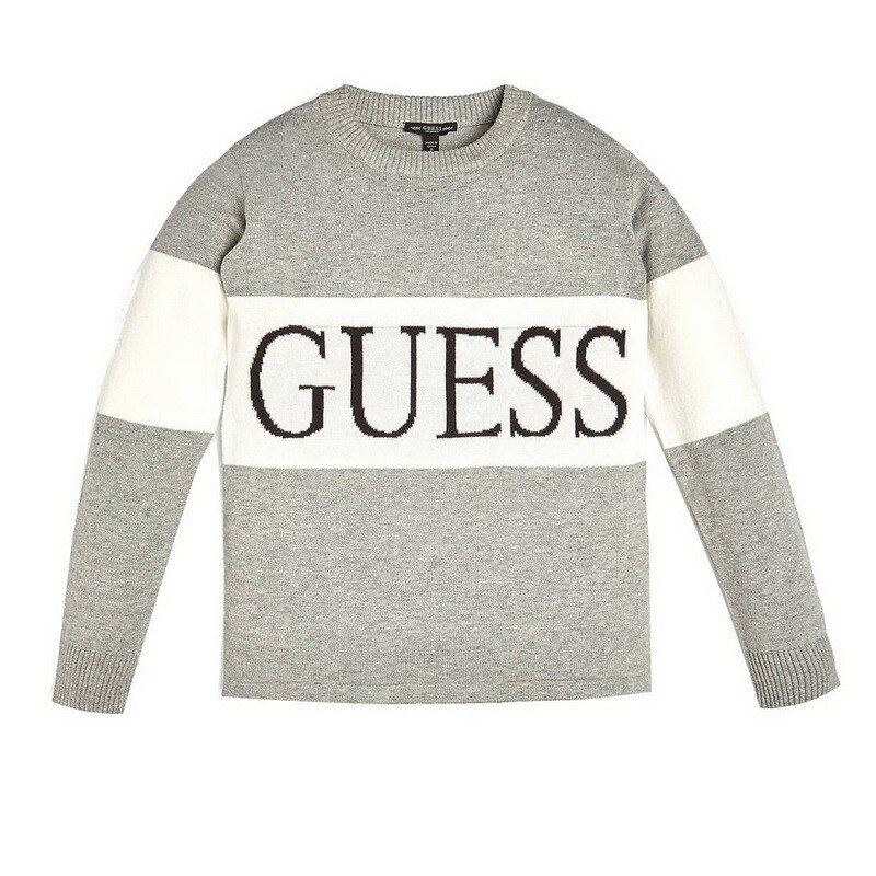 Pulover baieti Guess Kids, gri cu logo, 10 ani