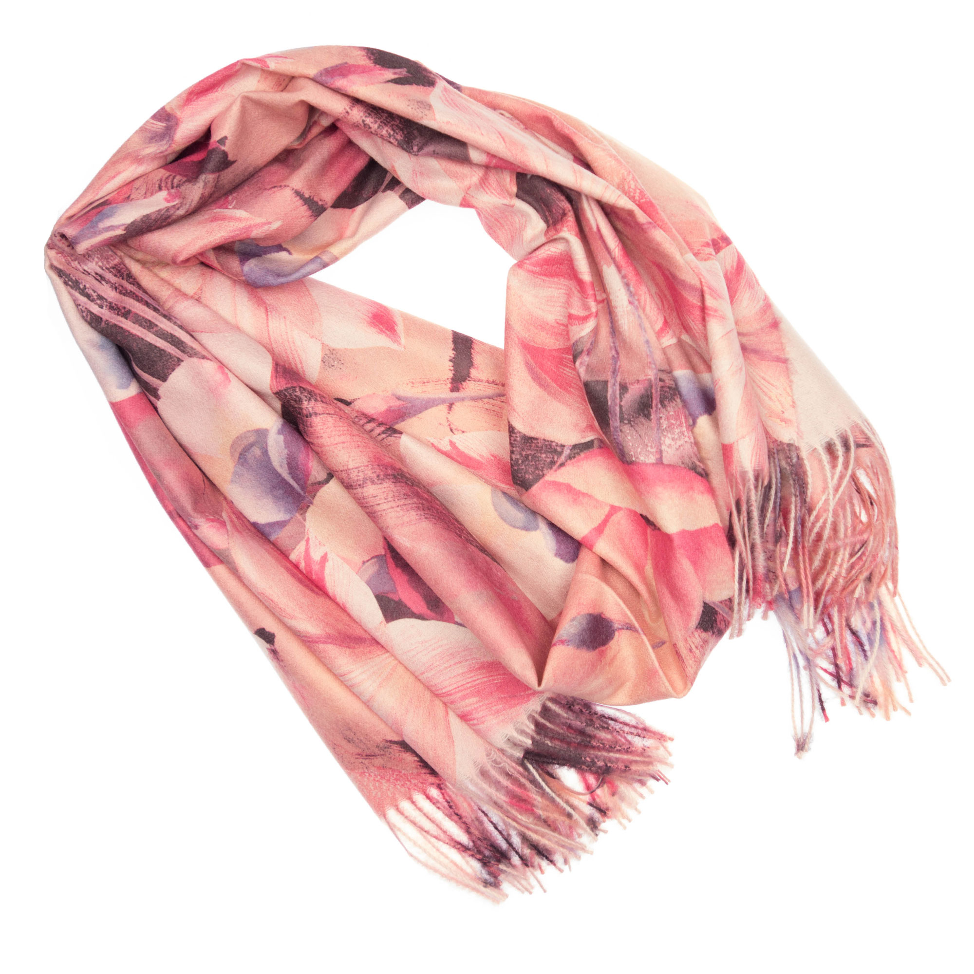 Esarfa de dama, 100% casmir, Roz cu crini, 190 x 70 cm, ES448