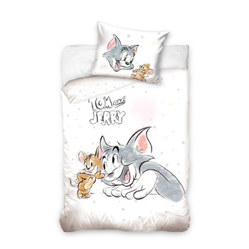 Lenjerie de pat pentru copii, Metru Patrat, bumbac 100% natural, Tom si Jerry, compus din husa pilota 90x120 si o fata de perna 40x60 Lenjerie de pat pentru copii, Metru Patrat, bumbac 100% natural, Tom si Jerry, compus din husa pilota 90x120 si o fata de perna 40x60