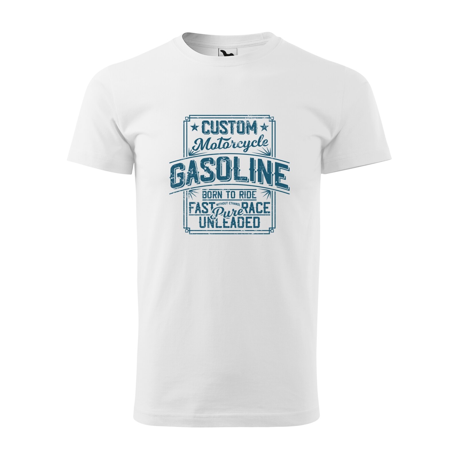 Tricou alb barbati pentru motociclisti, bikeri, Gasoline, marime M