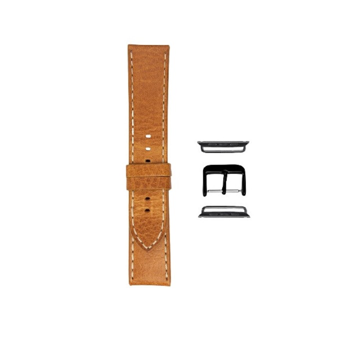 Curea Tuscany, piele naturala din Italia, compatibila cu Apple Watch, Maro 44mm