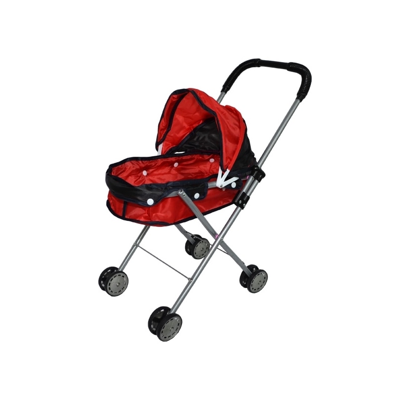 Carucior landou pentru papusi, cadru metalic,pliabil, Rosu, 3 ani +