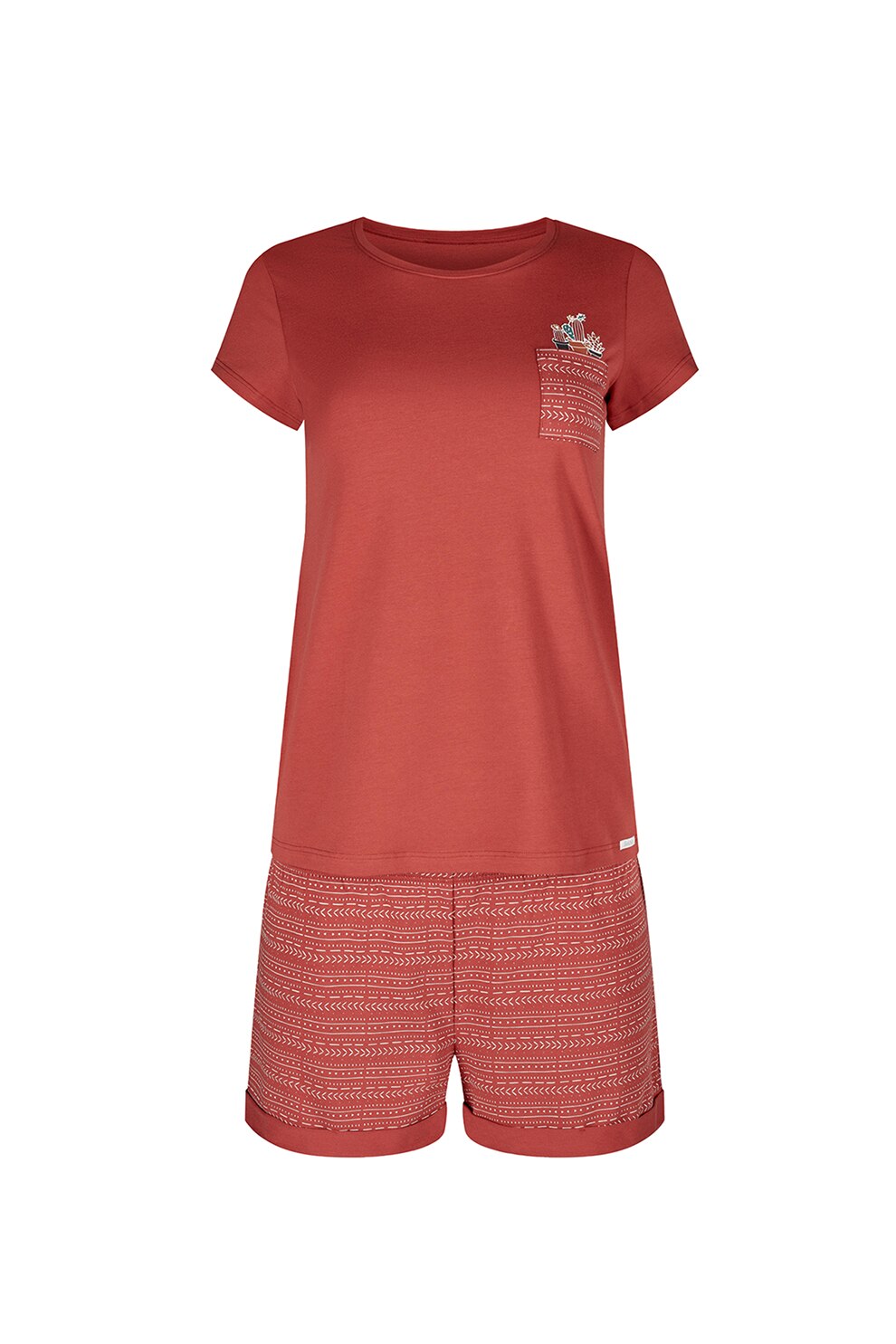 Skiny, Pijama scurta cu buzunar pe piept, Rosu caramiziu