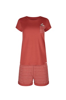 Skiny, Pijama scurta cu buzunar pe piept, Rosu caramiziu Skiny, Pijama scurta cu buzunar pe piept, Rosu caramiziu