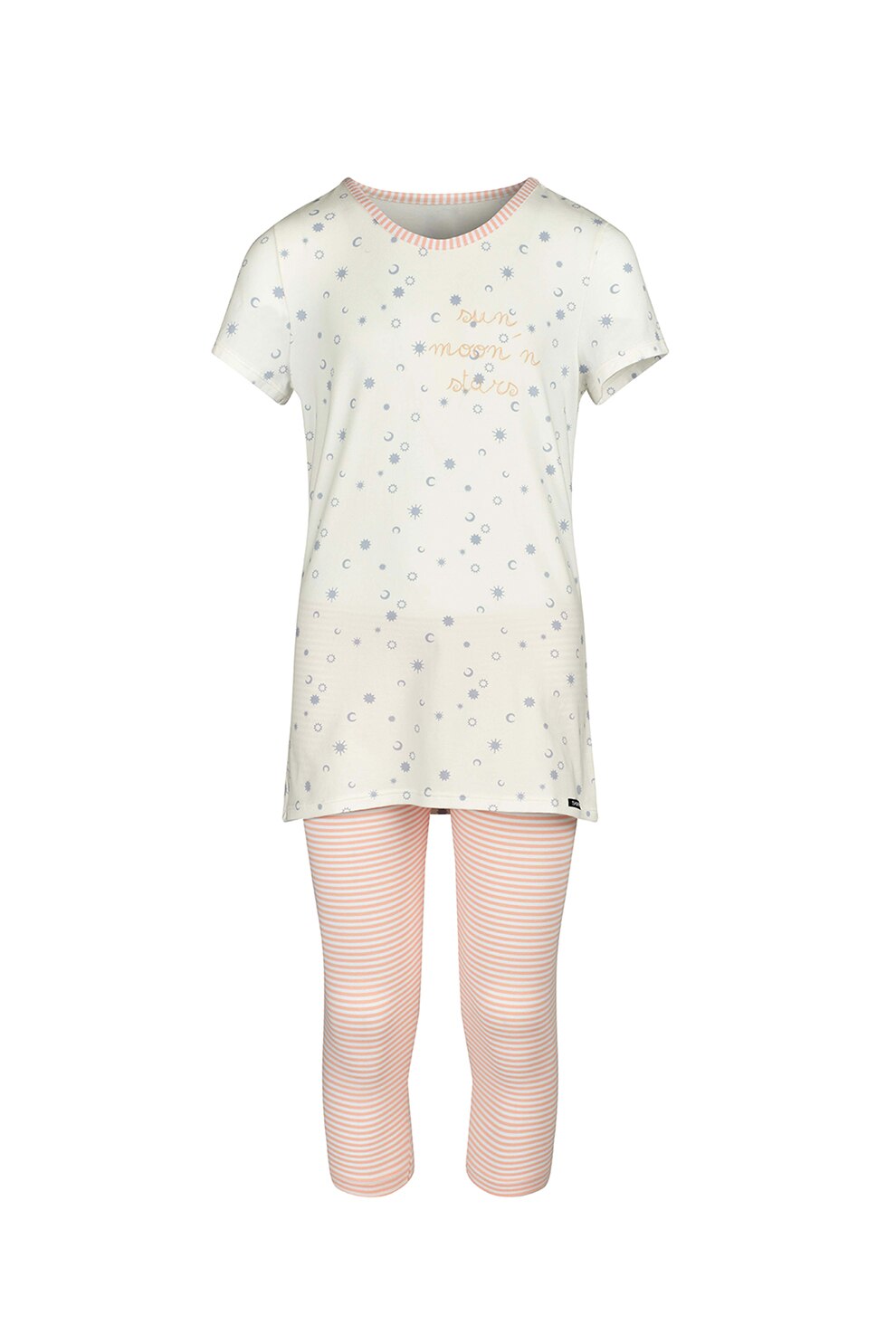 Skiny, Pijama cu imprimeu, Alb prafuit/roz piersica/albastru prafuit