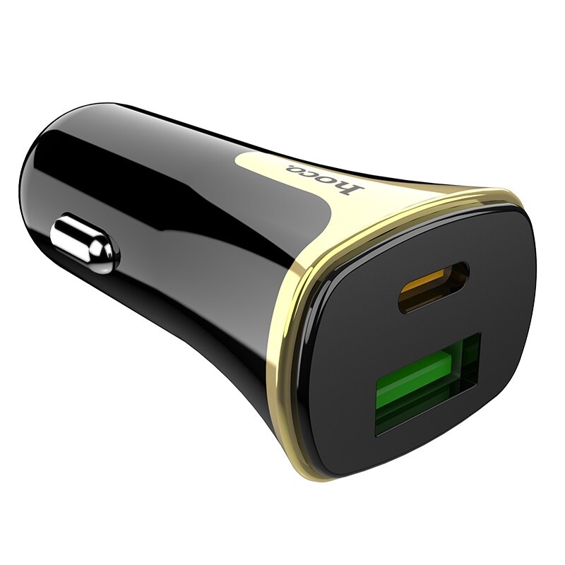 Incarcator auto Hoco Z31A USB&USB C pentru Iphone + Cablu TypeC la Lightning Black
