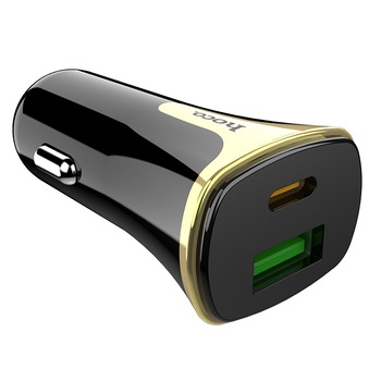 Incarcator auto Hoco Z31A USB&USB C pentru Iphone + Cablu TypeC la Lightning Black Incarcator auto Hoco Z31A USB&USB C pentru Iphone + Cablu TypeC la Lightning Black