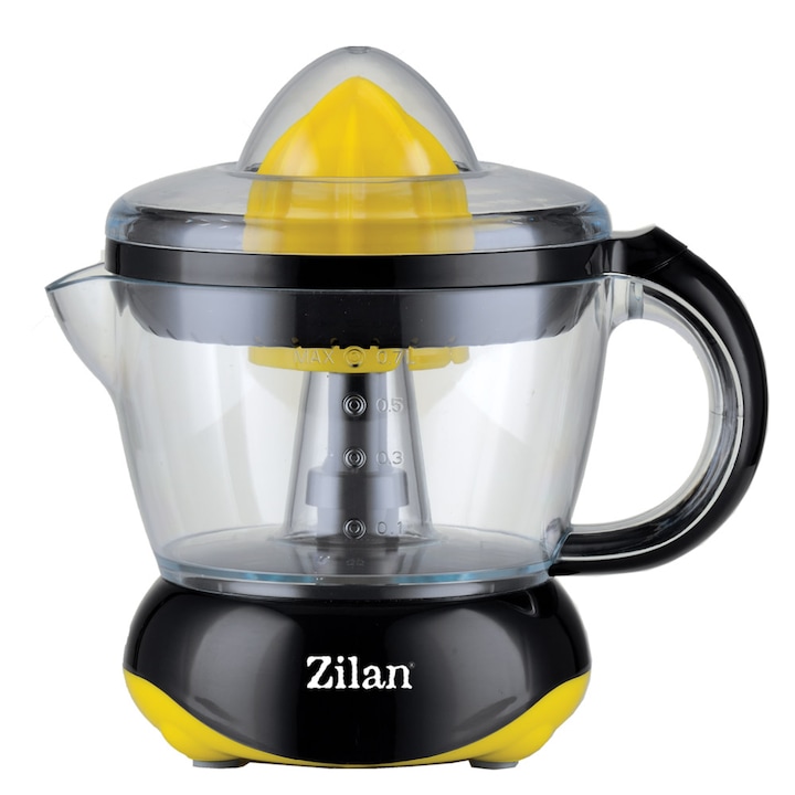 Цитрус преса ZILAN ZLN-7825, 700 ml, 25 W, Обратна функция, Прозрачен контейнер, Черен/жълт