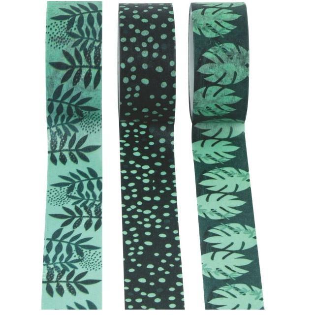 Set 3 banda adeziva washi tape Stylex verde