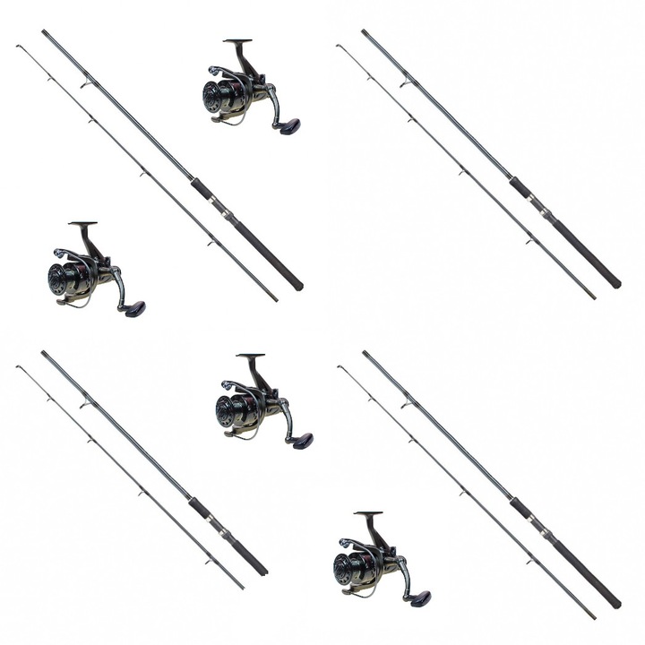 OEM 4Karp 4 darabos kompozit horgászbot készlet, 3m, 2 szegmens, 80-150gr, 4 db orsóval