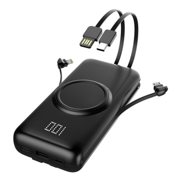 Power bank wireless, 20000 mAh, Afisaj LED, Micro USB/Lightning/Type-C/USB, Universal, Negru Power bank wireless, 20000 mAh, Afisaj LED, Micro USB/Lightning/Type-C/USB, Universal, Negru