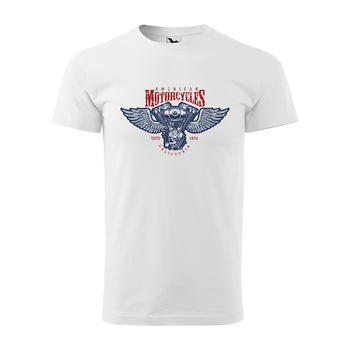Tricou alb barbati pentru motociclisti, bikeri, American Wings, marime M