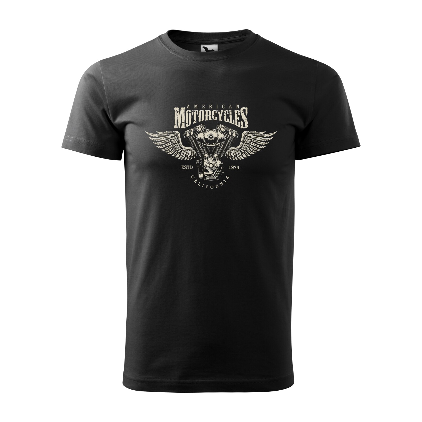 Tricou negru barbati pentru motociclisti, bikeri, American Wings, marime L