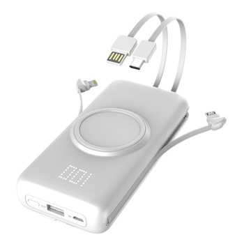 Power bank wireless, 20000 mAh, Afisaj LED, Micro USB/Lighting/Type-C/USB, Universal, Alb Power bank wireless, 20000 mAh, Afisaj LED, Micro USB/Lighting/Type-C/USB, Universal, Alb