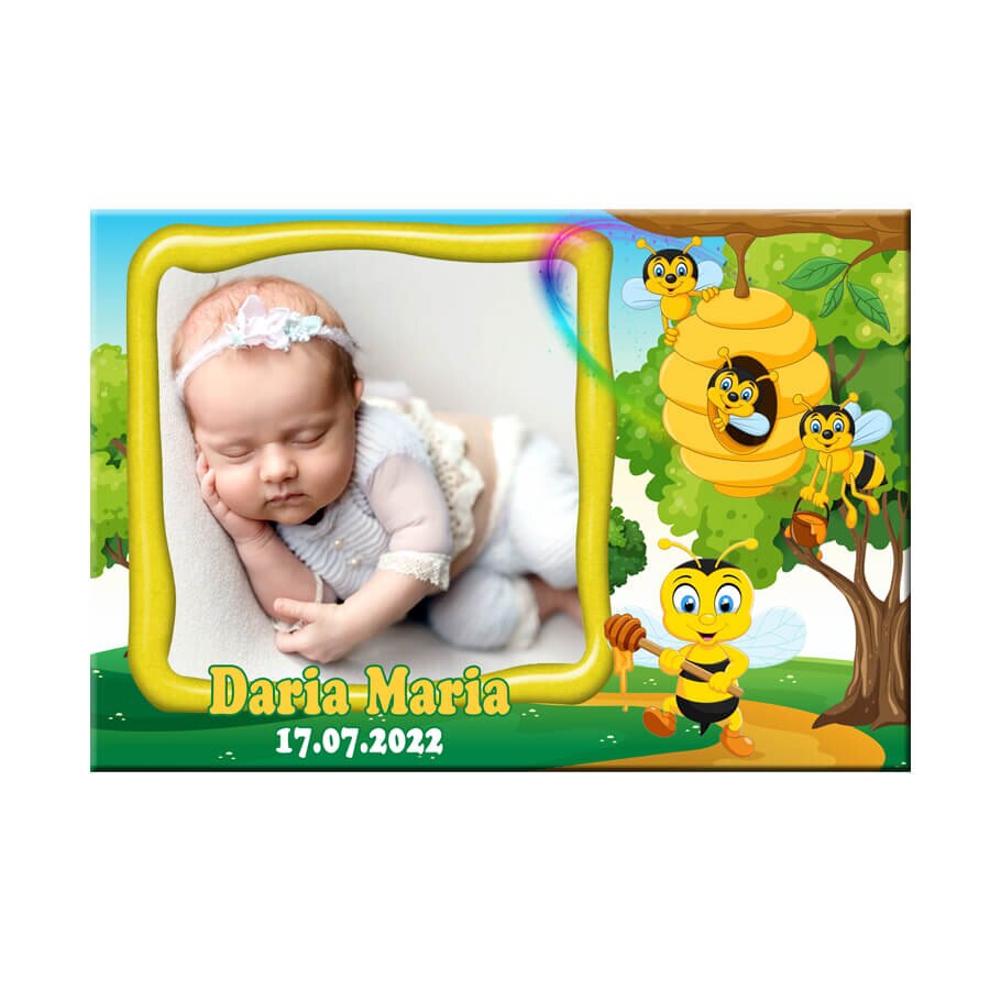 Marturie botez, tematica albine miere, dimensiune 9.5 cm x 6.5 cm