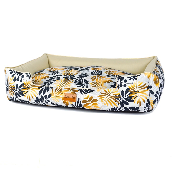 Culcus pentru caini si pisici Halkalife, Boo, Model cu frunze, 55x85cm, M, Bej