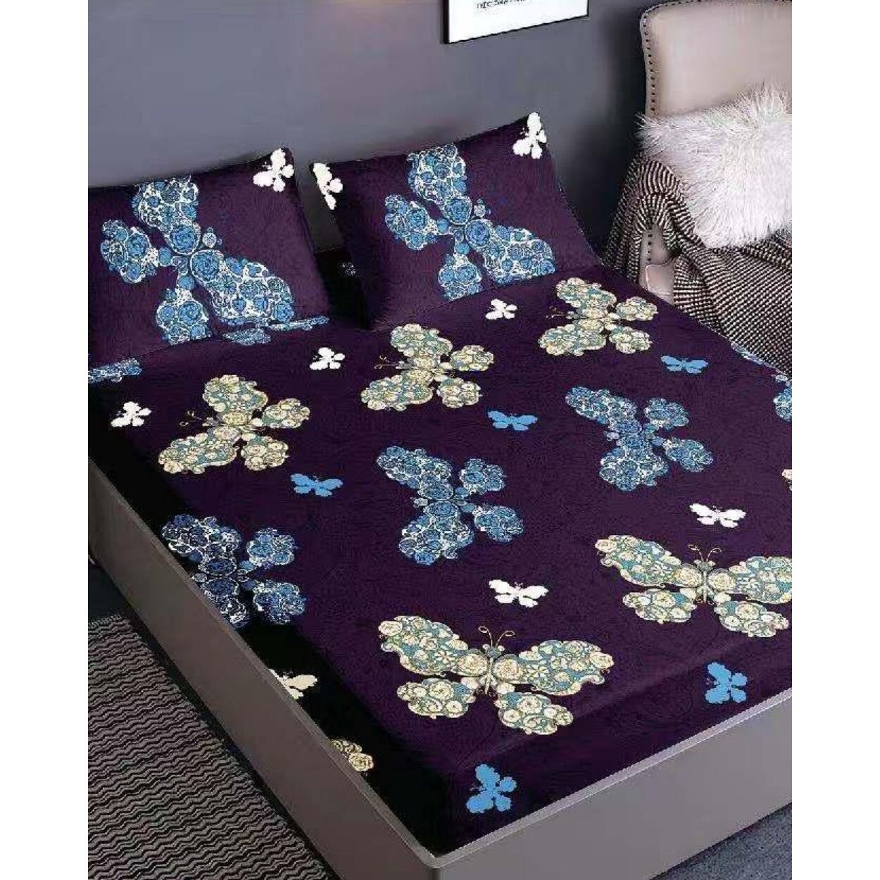 Husa de Pat cu Elastic + 2 Fete de Perna pentru Pat Dublu, Finet, HBFY-09