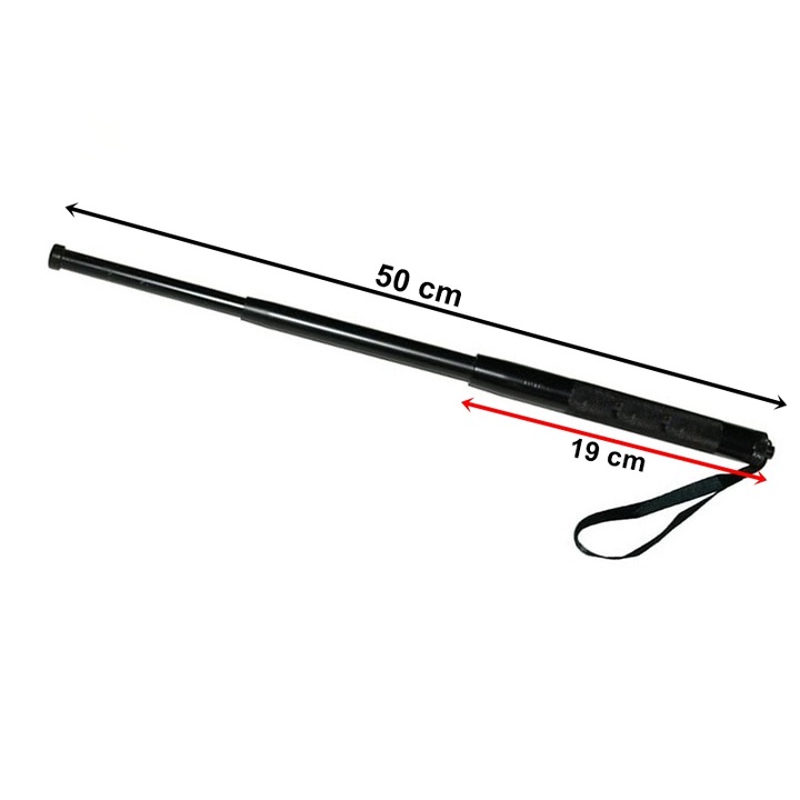 Baston telescopic din otel, 3 sectiuni, negru, 50 cm
