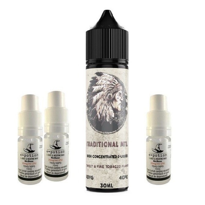 Pachet Lichid tigara electronica premium Traditional MTL, 10mg/ml, 60ml cu Nicotina