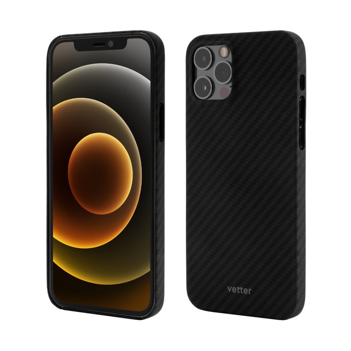 Husa Vetter pentru iPhone 12 Pro Max, Clip-On Ultra Slim, Made from Aramid Fiber, Kevlar, Negru