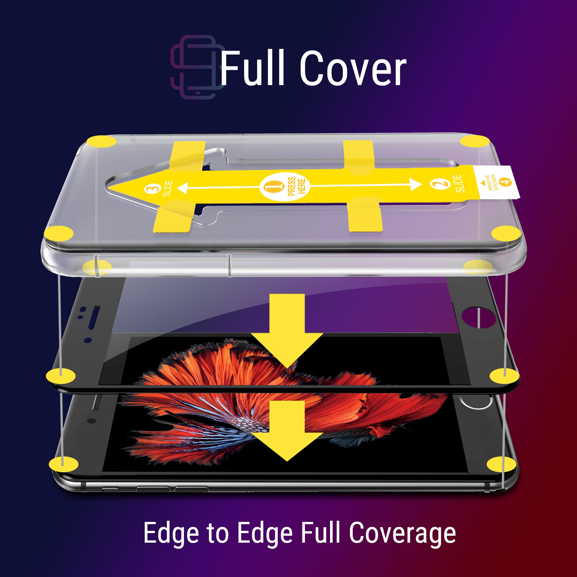 Set 2 Folii sticla pentru iPhone 6s / 6, Full Cover 3D, DefenSlim, instalare usoara si rapida cu dispozitiv de potrivire automata in 30 sec cu Easy Install Kit patentat, protectie telefon