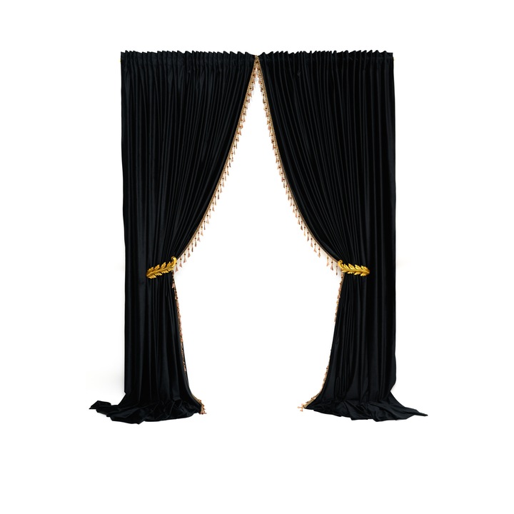 Set de 2 draperii din catifea, cu rejansa , negru, opace, accesorizate 200x250 cm
