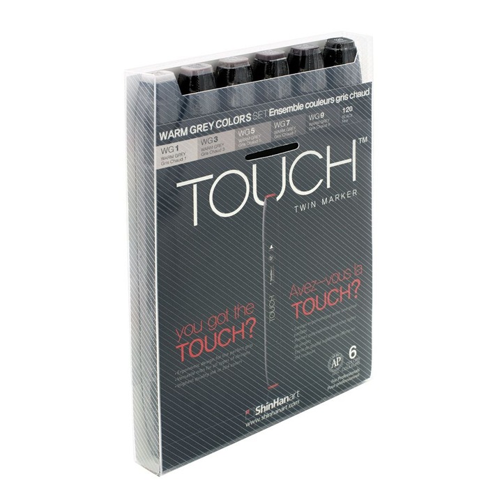 Комплект маркери ShinHan Art, TOUCH TWIN, 6 броя, топли степени сиво
