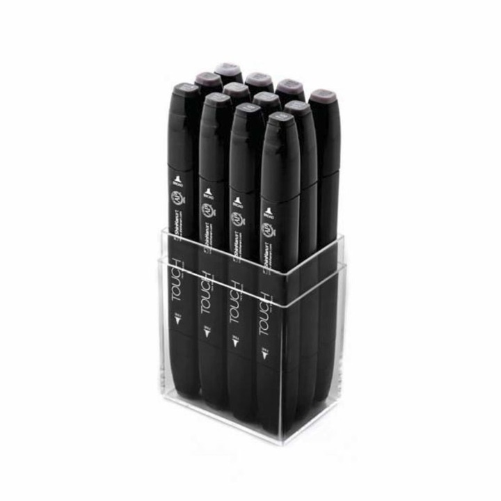 Комплект маркери ShinHan Art, TOUCH TWIN, 12 броя, топли степени на сиво