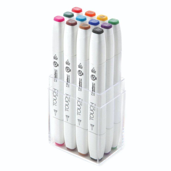 Комплект маркери ShinHan Art, TOUCH TWIN BRUSH, 12 броя, основни цветове
