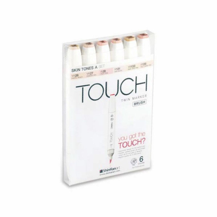 Комплект маркери ShinHan Art, TOUCH TWIN BRUSH, 6 броя, цветове на кожа
