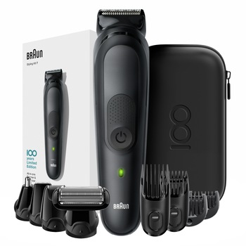 Aparat pentru tuns si ingrijirea barbii Braun MBMGK7 Max Braun 100 years Design Edition, Wet&Dry, 7 accesorii, Negru Aparat pentru tuns si ingrijirea barbii Braun MBMGK7 Max Braun 100 years Design Edition, Wet&Dry, 7 accesorii, Negru