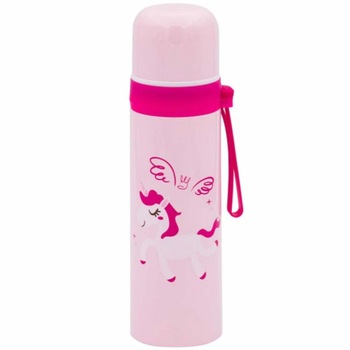 Sticla termos metalica Pufo Unicorn pentru bauturi, izoterm, 500 ml Sticla termos metalica Pufo Unicorn pentru bauturi, izoterm, 500 ml