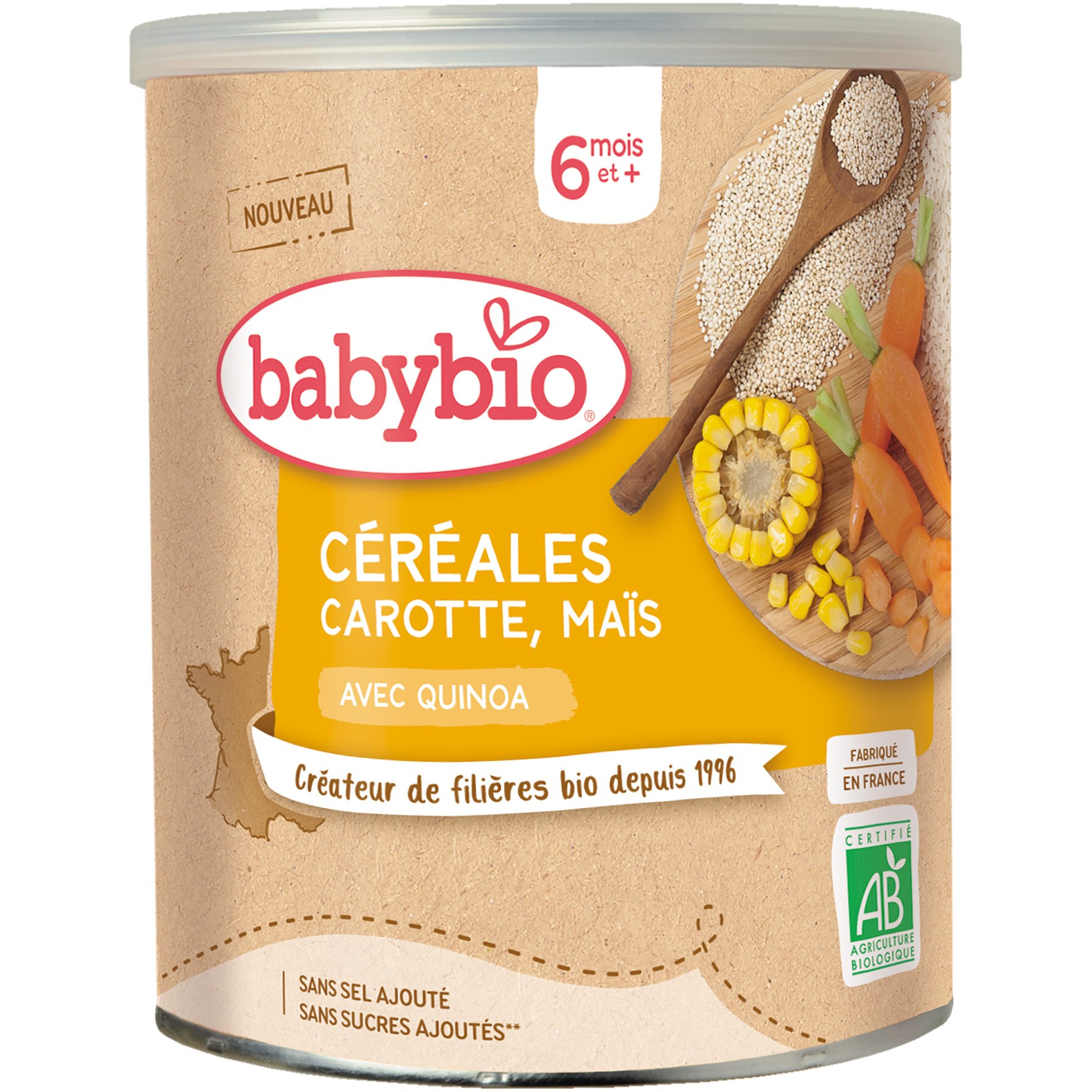 Cereale Babybio cu morcovi si porumb dulce, 220 g, de la 6 luni