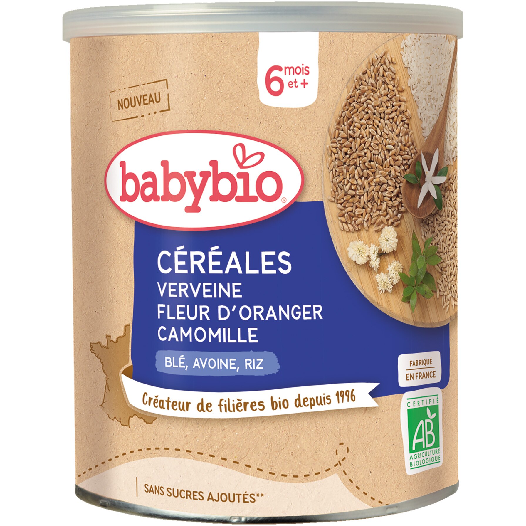 Cereale Babybio verbina, floare de portocal si musetel, 220 g, de la 6 luni