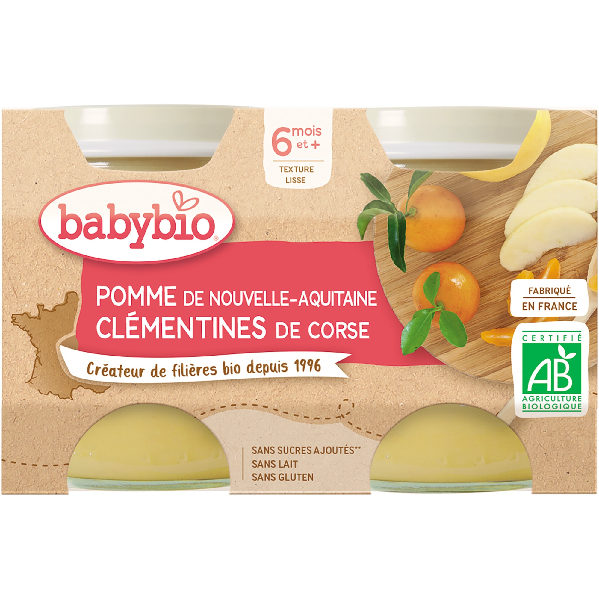 Piure Babybio de mere si clementine, 2 x 130 g, de la 6 luni