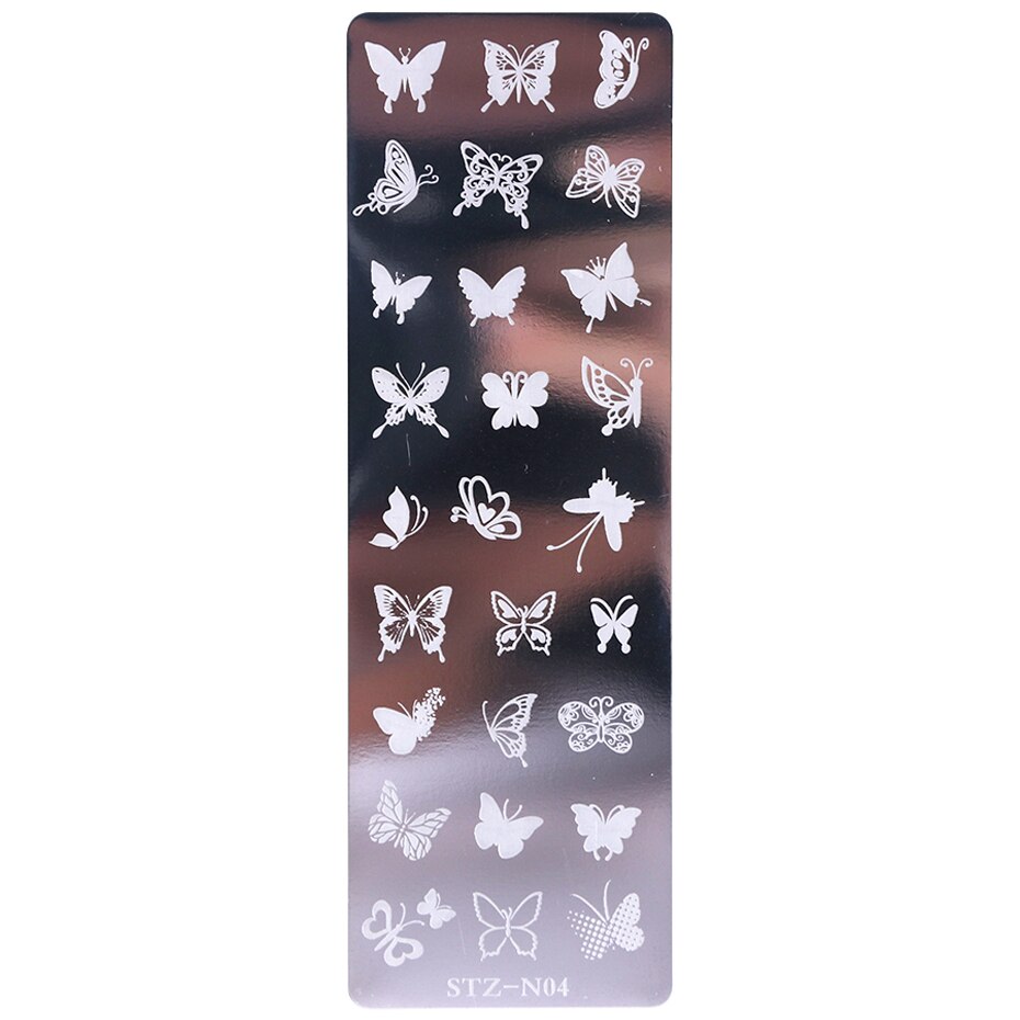 Matrita pentru stampila manichiura, Inox, 12 x 4 cm, Model fluturi, Argintiu