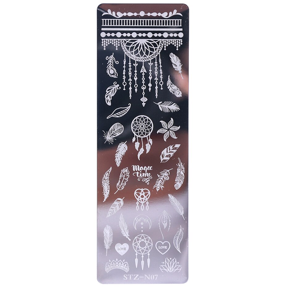 Matrita stampila pentru unghii, Inox, 12 x 4 cm, Model pene, Argintiu