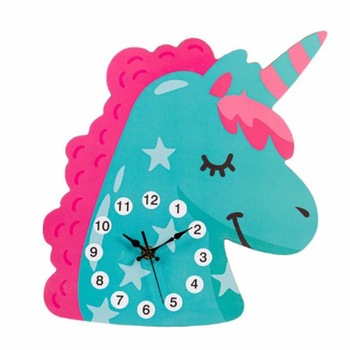 Ceas de perete pentru copii in forma de unicorn, 30 x 27 cm, Pufo Ceas de perete pentru copii in forma de unicorn, 30 x 27 cm, Pufo